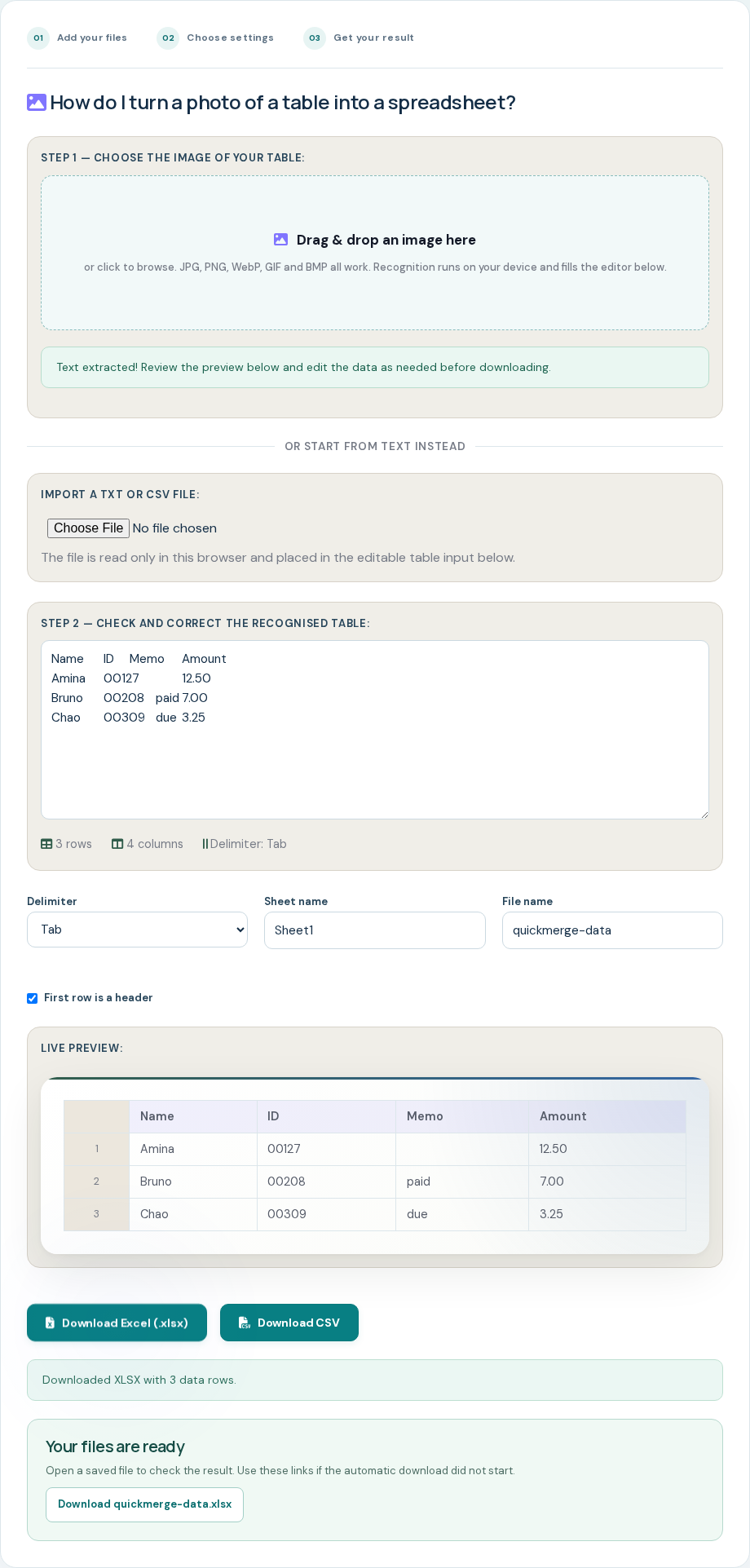 Actual browser preview after restoring the empty Memo cell